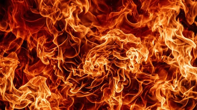 Intense burning fire flames texture background with bright orange and yellow glowing heat patterns