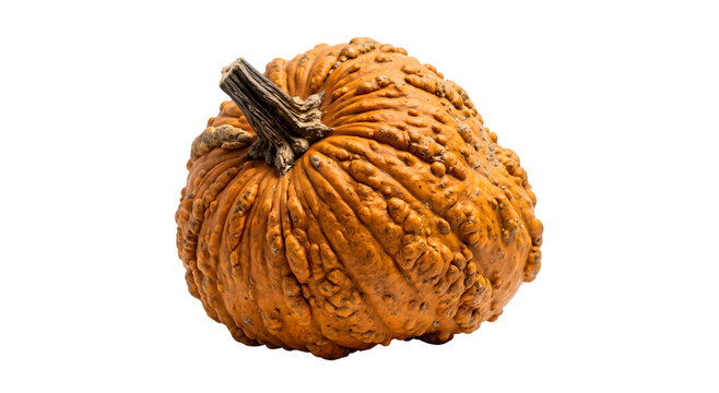 A bumpy gourd pumpkin rests isolated on transparent background