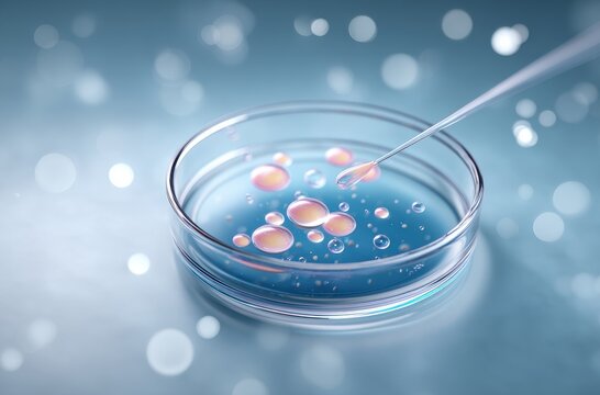 Scientific Research in Laboratory with Petri Dish and Stem Cells