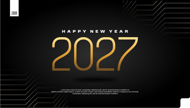 Happy New Year 2027 Golden Luxury Banner on Black Background Vector