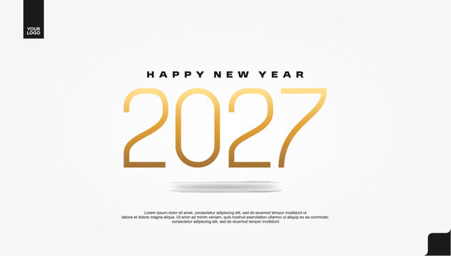 Happy New Year 2027 Golden Elegant Banner on White Background Vector