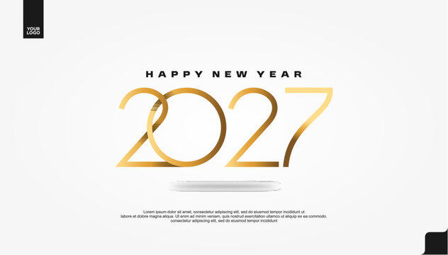 Happy New Year 2027 Golden Elegant Banner on White Background Vector