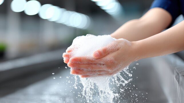 Close-up of Person Washing Hands with Soap Foam for Hygiene