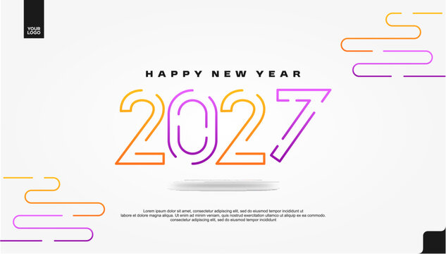 Happy New Year 2027 Colorful Festive Banner on White Background Vector