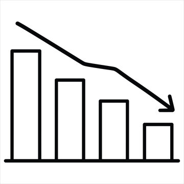 Declining bar chart with arrow indicating downward trend for financial losses and economic recession.