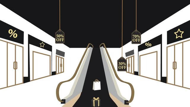 Black Friday Shopping Mall Sale Animation with Discount Tags