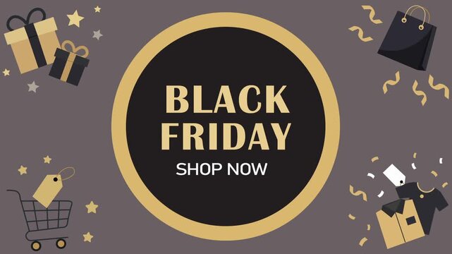 Elegant Golden Black Friday Sale Badge Animation with Luxury Frame