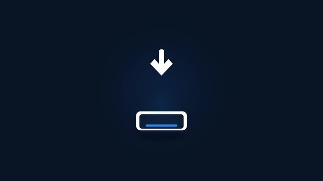 Download button with downward arrow icon symbolizing data transfer or file saving on a dark blue background