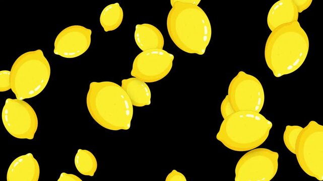 Animated Yellow Lemons Falling Against a Solid Black Background