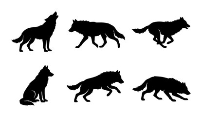 Obraz premium Wolf Silhouette Collection, Wild Animal Poses, Vector Graphics for Nature and Wildlife Designs