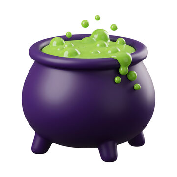 3d witch cauldron with bubbling green magic potion brew