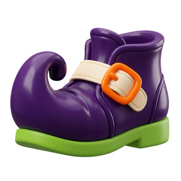 Purple whimsical 3d cartoon boot with curled toe and buckle
