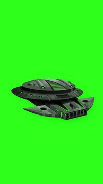 Futuristic Alien Spaceship Floating on Green Screen Background