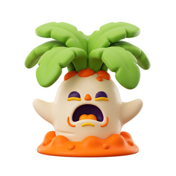 Cute screaming mandrake plant character 3d illustration