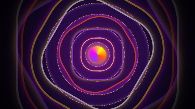 Abstract circular tunnel effect with vibrant purple and gold gradients