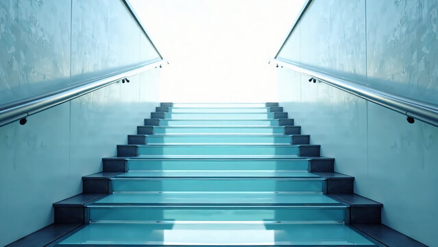 Chrome Staircase Leading to Open Sky