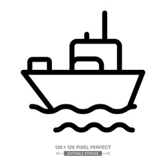 Obraz premium Ship icon. Boat, cargo, sea, vessel, transport symbol. Thin line editable stroke vector illustration.