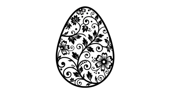 Intricate floral design on a black easter egg a vintage inspired hand drawn illustration