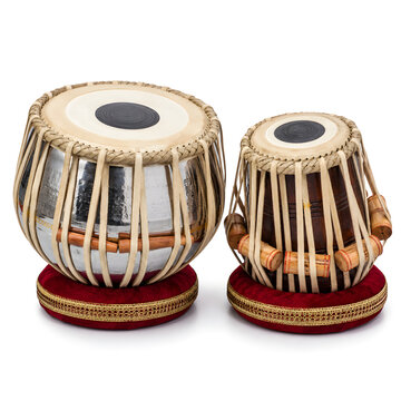 Pair of Traditional Indian Tabla Drums Musical Percussion Instrument Isolated on White Background