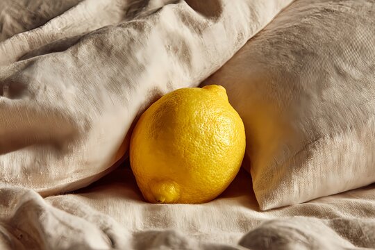 Fresh Yellow Lemon Nestled in Natural Linen Fabric