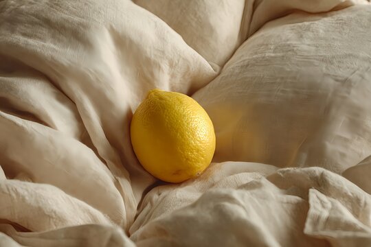 Fresh Yellow Lemon Nestled in Natural Linen Fabric