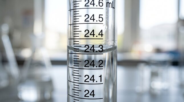 Burette measuring liquid level with precise graduation in a lab