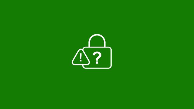 Warning exclamation symbol, representing security breach, system error, unauthorized access, and cyber security alert.Outline icon of closed padlock with warning alert triangle and question mark sign.