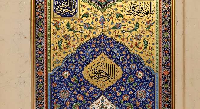 Islamic art floral pattern and calligraphy
