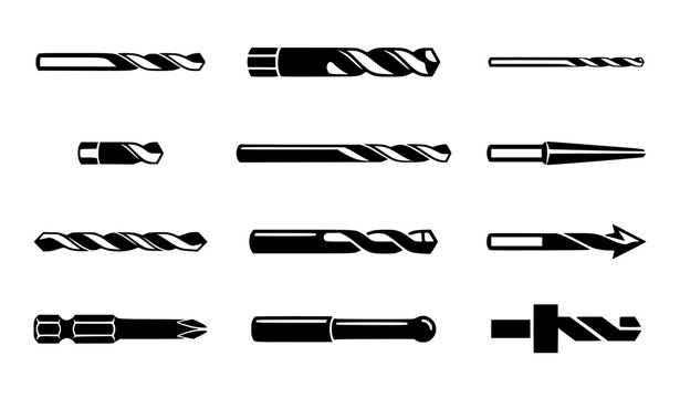 Drill bit logo symbol collection with minimalist vector tool icons for hardware and construction