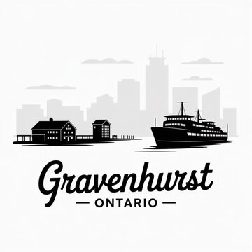 Gravenhurst Ontario Canada Skyline Silhouette - A Canadian Lakeside Gateway Town Vector Illustration
