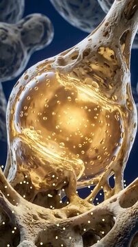 3D Render of Porous Trabecular Bone Cavity Coated with Glowing Calcium Minerals