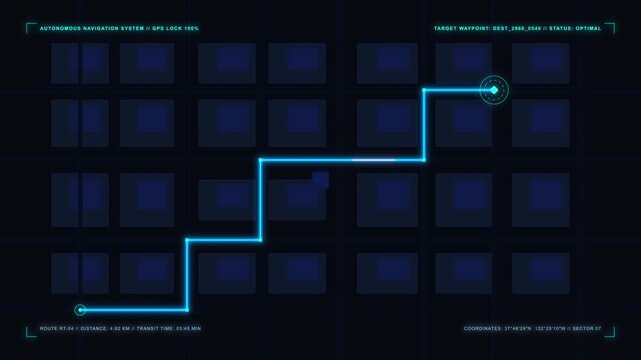 Futuristic city map navigator line showing destination and GPS technology on a dark background, motion graphic