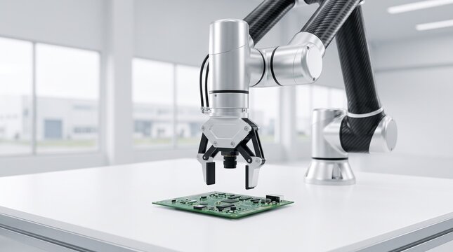 Unbranded Collaborative Robotic Arm Inspecting Generic PCB Component