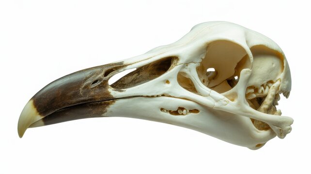 Lateral view of a bird skull isolated on white background