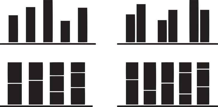 Bar graph silhouettes on a white background representing data visualization and statistical analysis