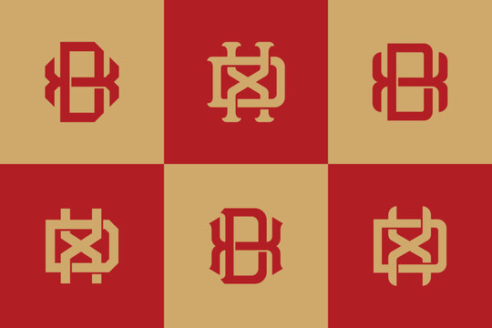 Set of interlocking BX and DX varsity monograms in red and gold athletic style.