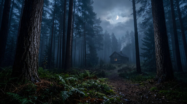 Spooky Wooden Cabin in Dark Forest on Friday The 13th