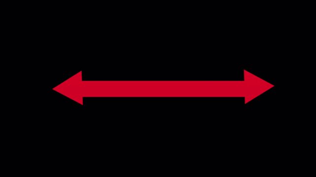 Double side indicator arrow animation on transpRENT background. Left and right arrow icon motion graphics. two side arrow distance 4k video WITH ALPHA CHANNEL footage.