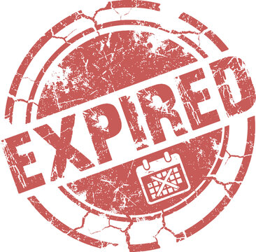 Red rubber grunge stamp with the word EXPIRED and a crossed out calendar icon, vintage ink design vector illustration