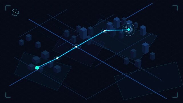 Futuristic city map navigation, GPS route line and destination marker, technology and transportation concept