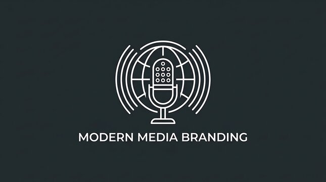 Vintage microphone and globe icon for podcast branding and global media communication design.