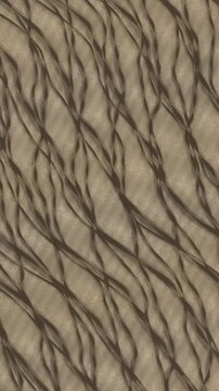 Braided River Channels Shifting Across a Pale Gravel Flat, Aerial Top Down Seamless Loop in soft ochre tones vertical 9:16
