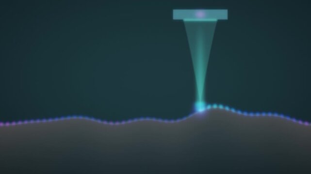 Chromatic Confocal Sensor Rainbow Cone Tracing Surface Profile With Color Coded Points Seamless Loop in deep teal tones