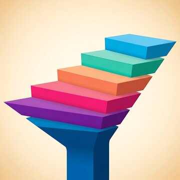 3d funnel chart with six colorful layers for business process presentation