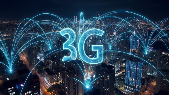 Futuristic Smart City with 3G Network Connectivity at Night 4K Generative AI