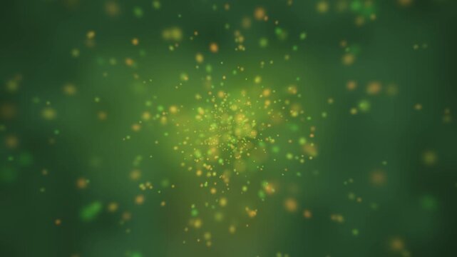 Slow Zoom Out Pull Back From a Glowing Dust Swarm With Soft Bokeh Motes Drifting Inward, Seamless Loop in deep moss tones