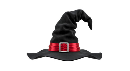 Black witch hat with red ribbon and silver buckle for Halloween costume. © B o W Graphics