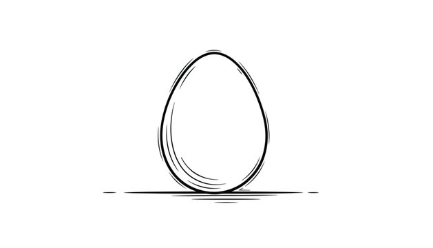 Detailed hand-drawn pencil sketch of a single chicken egg resting on a white surface with subtle shadow lines.