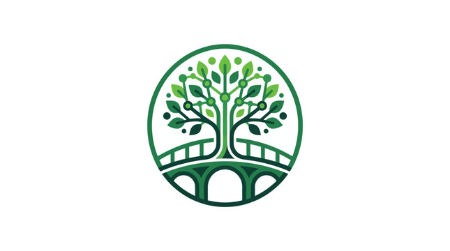 Circular tree icon with bridge representing sustainable infrastructure.