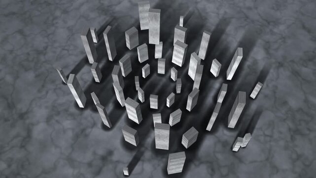 Ancient Stone Circle of Standing Monoliths, Slow Orbiting Aerial View With Parallax, Seamless Loop in rich slate tones